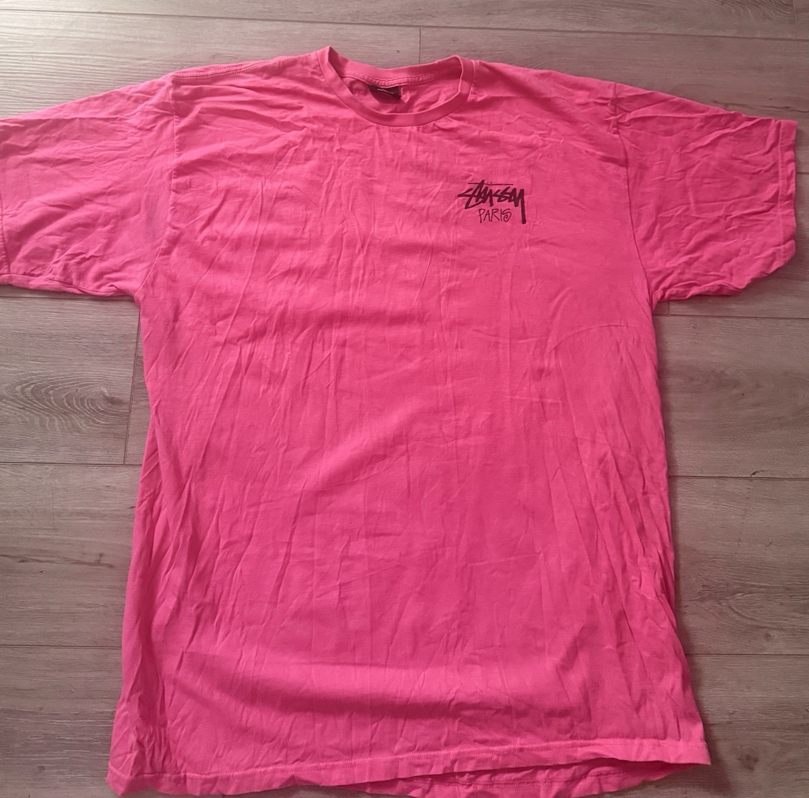 Stussy Paris Logo T-Shirt Pink XXL Big Back Graphic Streetwear