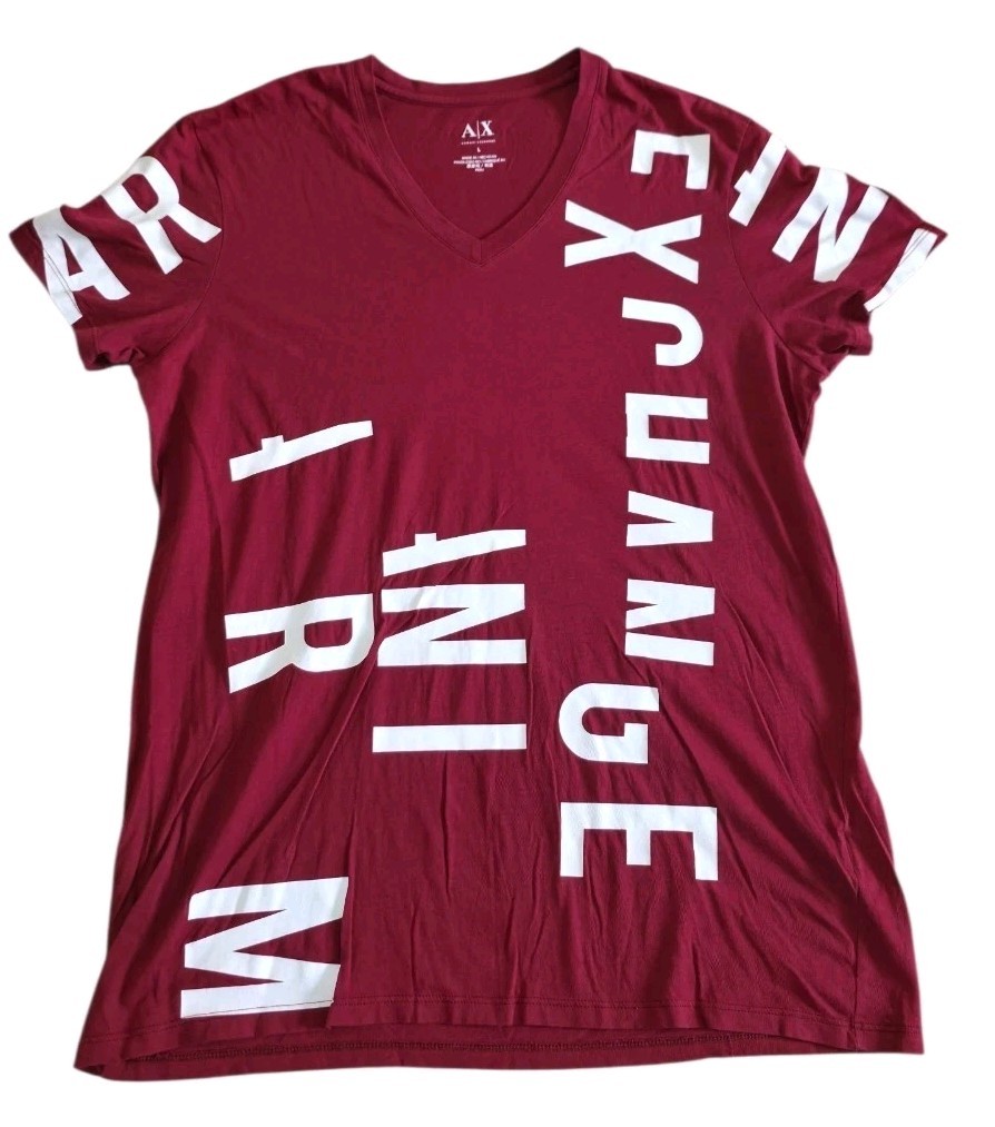 Armani Exchange Designer Men’s Wine Red Vneck Sslv Pullover T Shirt Sz L