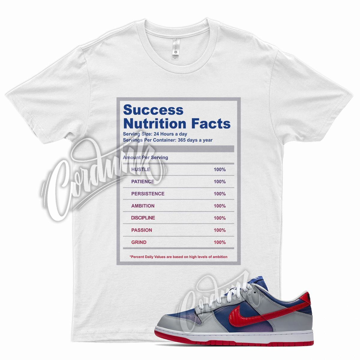White SUCCESS Shirt for N Dunk Low Samba Hyper Blue Red Grey Silver Mid Draft