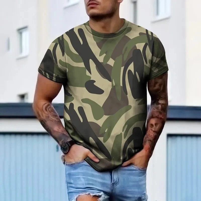 Summer Men’s Camouflage Pattern T-Shirts Print Streetwear Casual Oversized Short