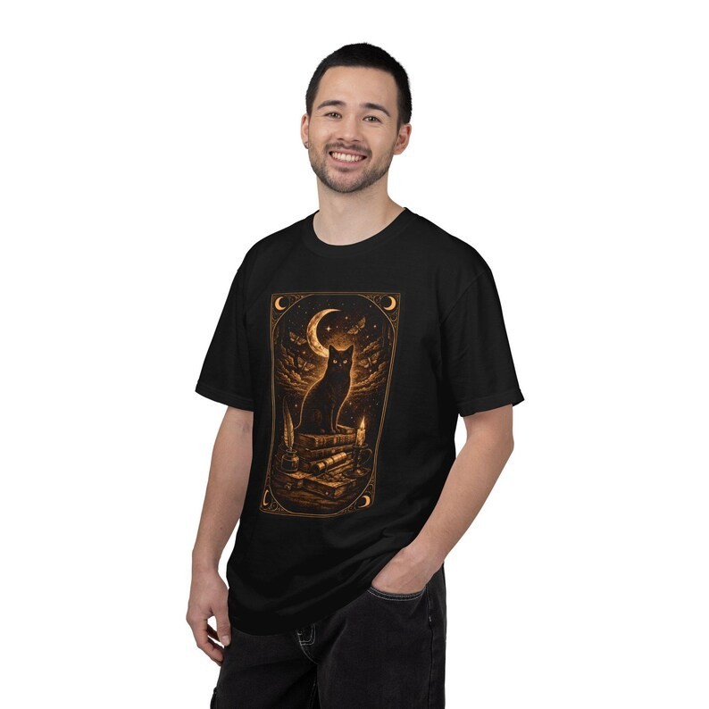 Gothic Mystic Black Cat Tarot T-shirt | Witchy Dark Academia Dark
