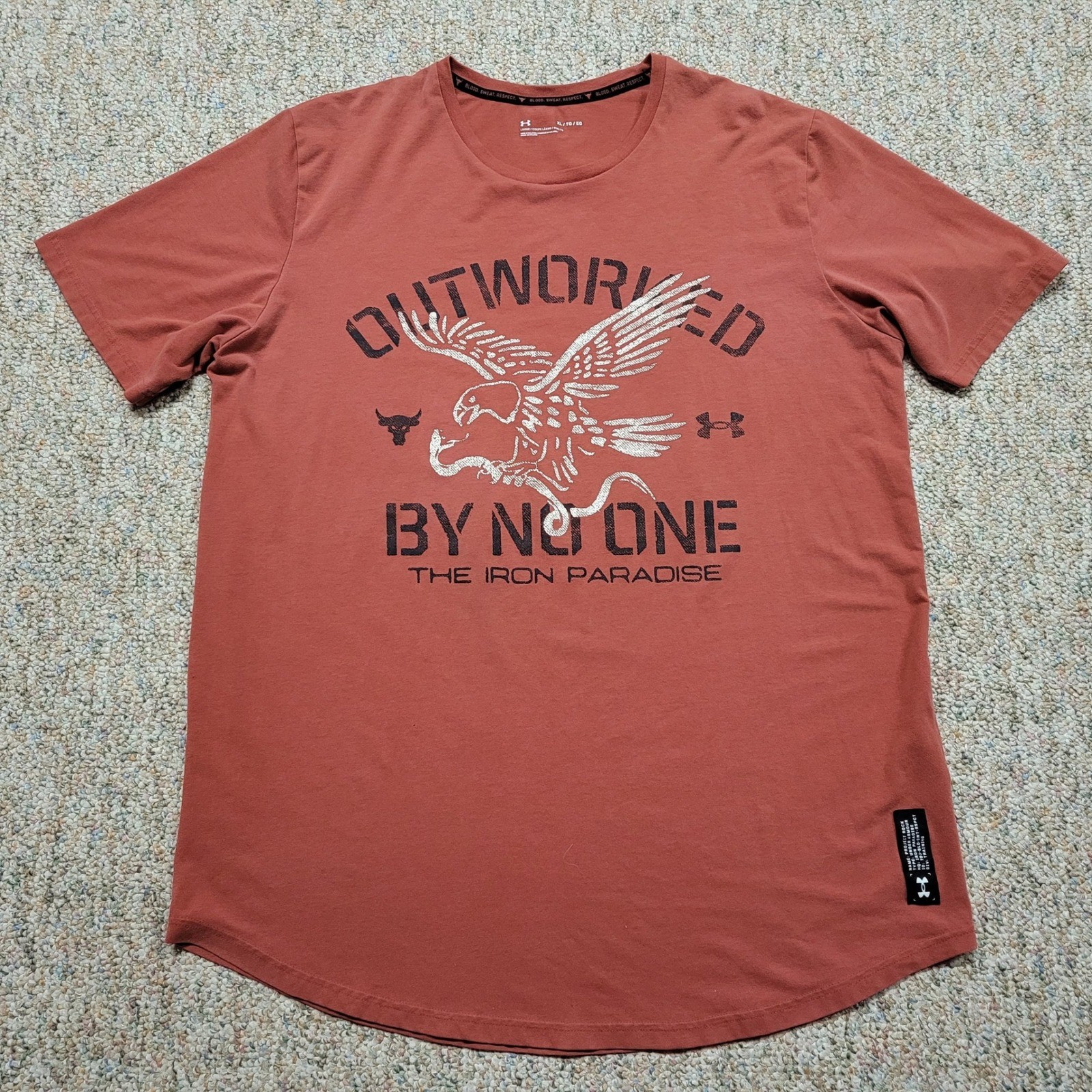 Under Armour Project Rock Shirt Men XL Orange Iron Paradise Gym Training Workout