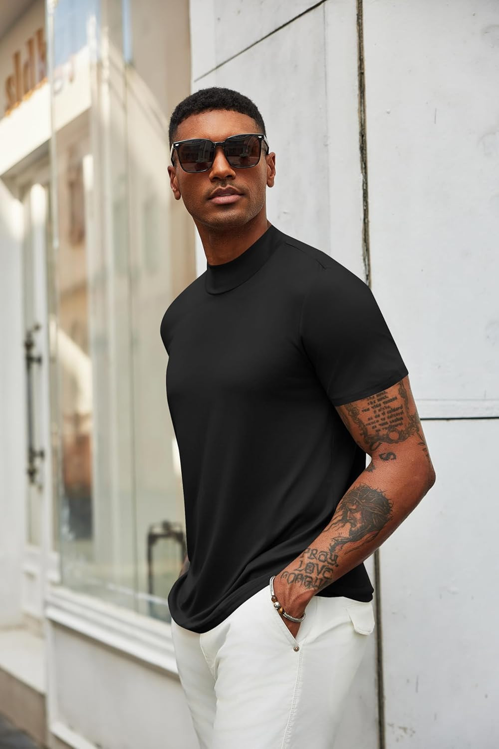 Men’S Mock Neck T Shirt Short Sleeve Slim Fit Basic Casual T-Shirts Solid Color