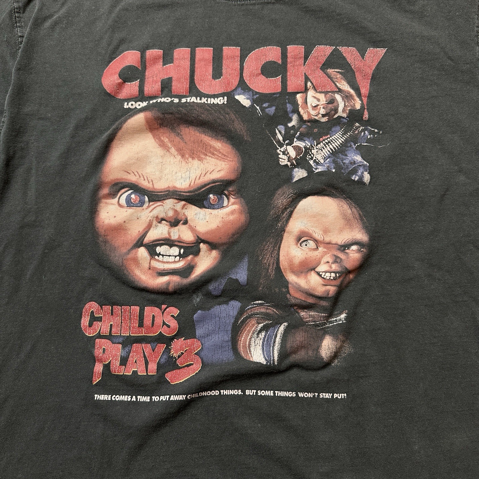 Vintage CHUCKY Childs Play 3 LARGE Look Who’s Stalking T-Shirt UNIVERSAL STUDIOS