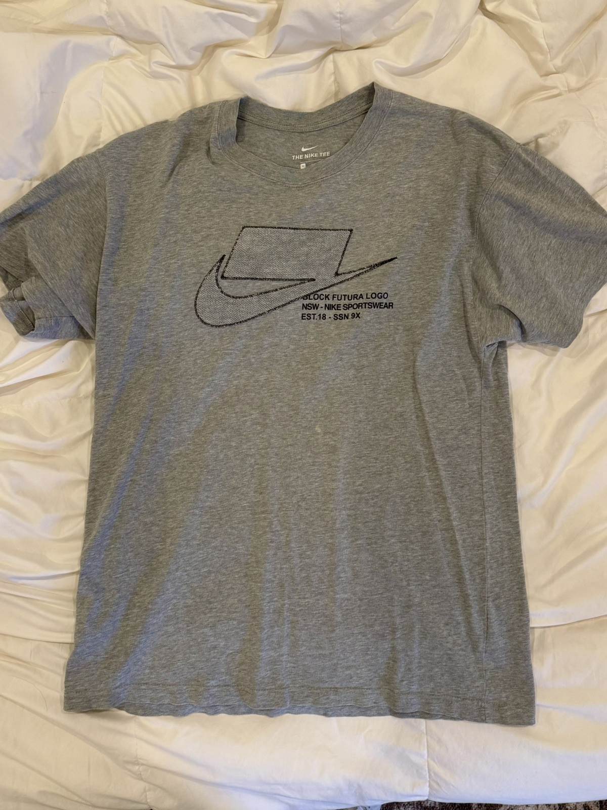 Nike Sportswear NSW Block Futura Logo T Shirt MENS SIZE L Gray