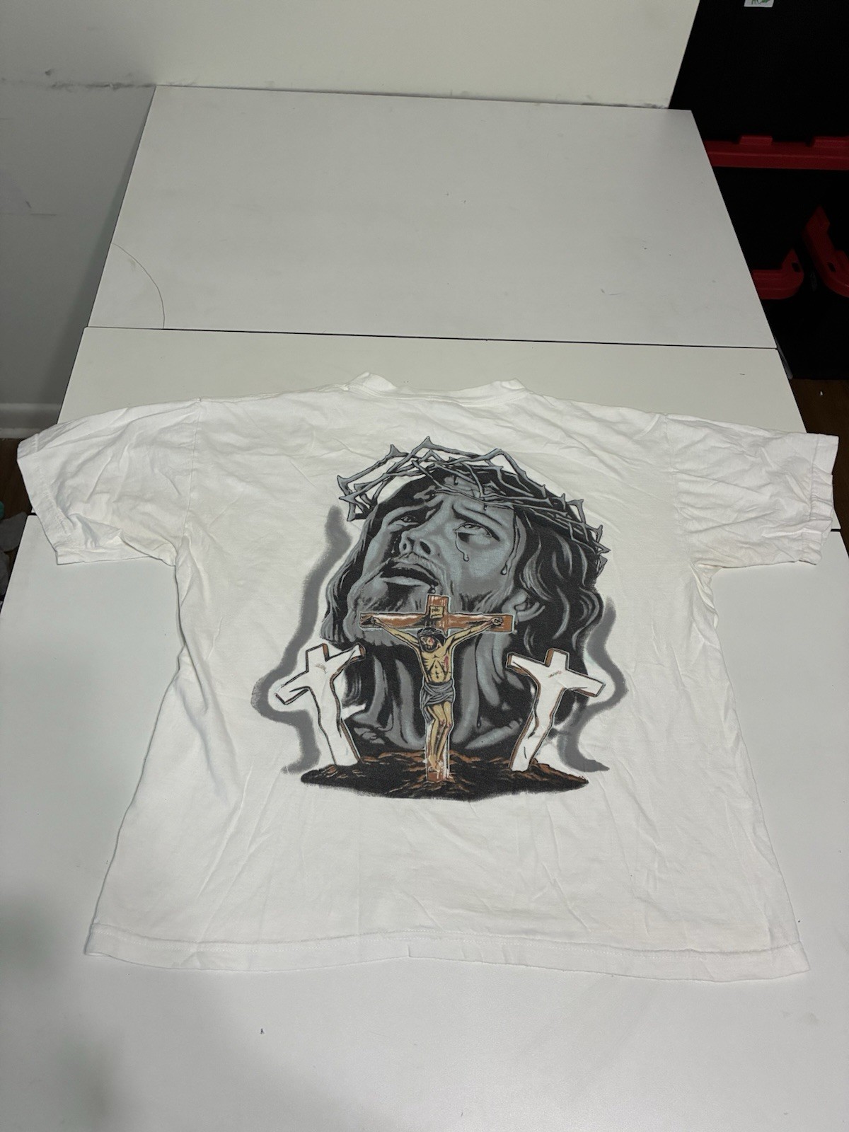Jesus Crucifix Shirt XL White Religious Christian Streetwear SKater Grunge Y2K