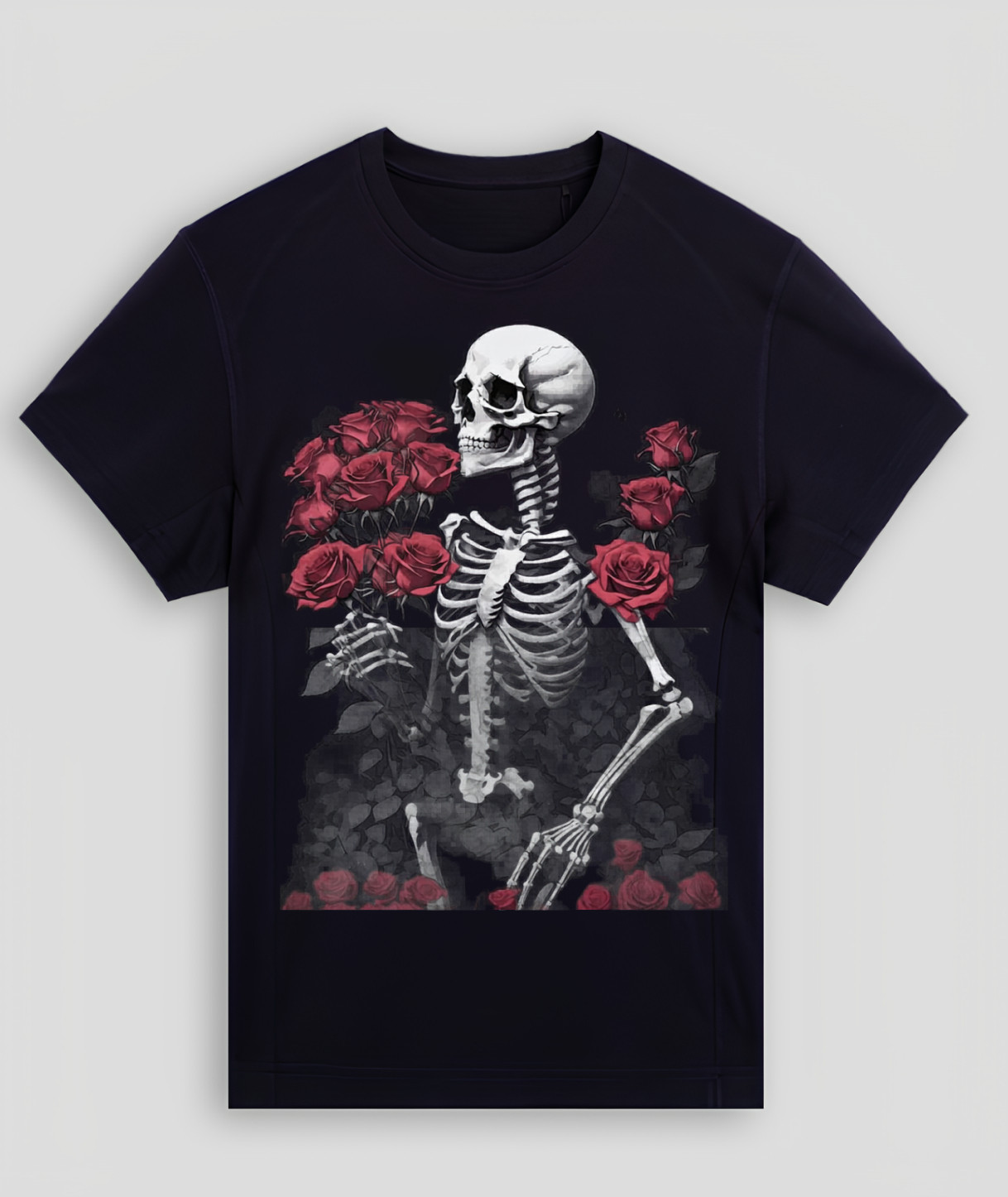 Skeleton With Red Roses Gothic Graphic T Shirt Dark Aesthetic Unisex Tee
