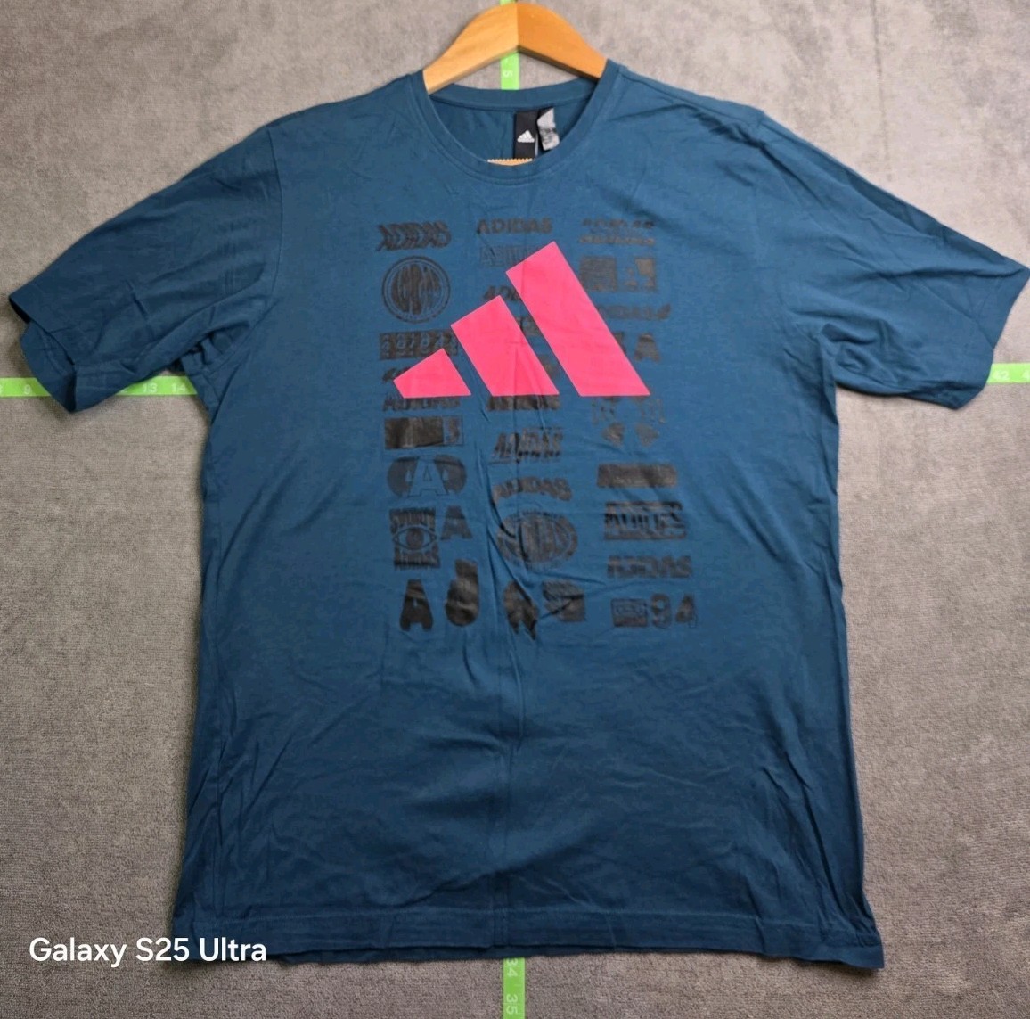 Adidas T-Shirt Men’s Medium Blue/Green 3 Tripes And Other Logos 100% Cotton