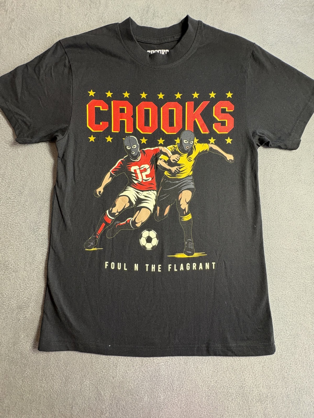 CROOKS & CASTLES SOCCER HOOLIGANS FOUL N FLAGRANT BLACK SMALL TSHIRT