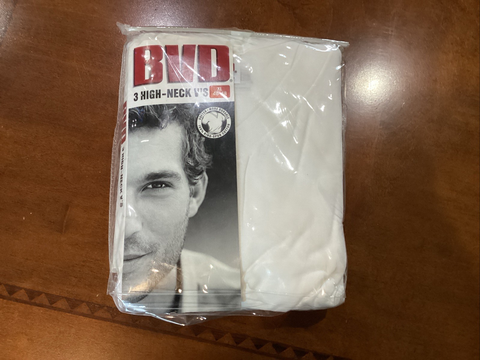 Brand New Vintage BVD High Neck V White T Shirt Size XL (46-48) 3-pack NOS