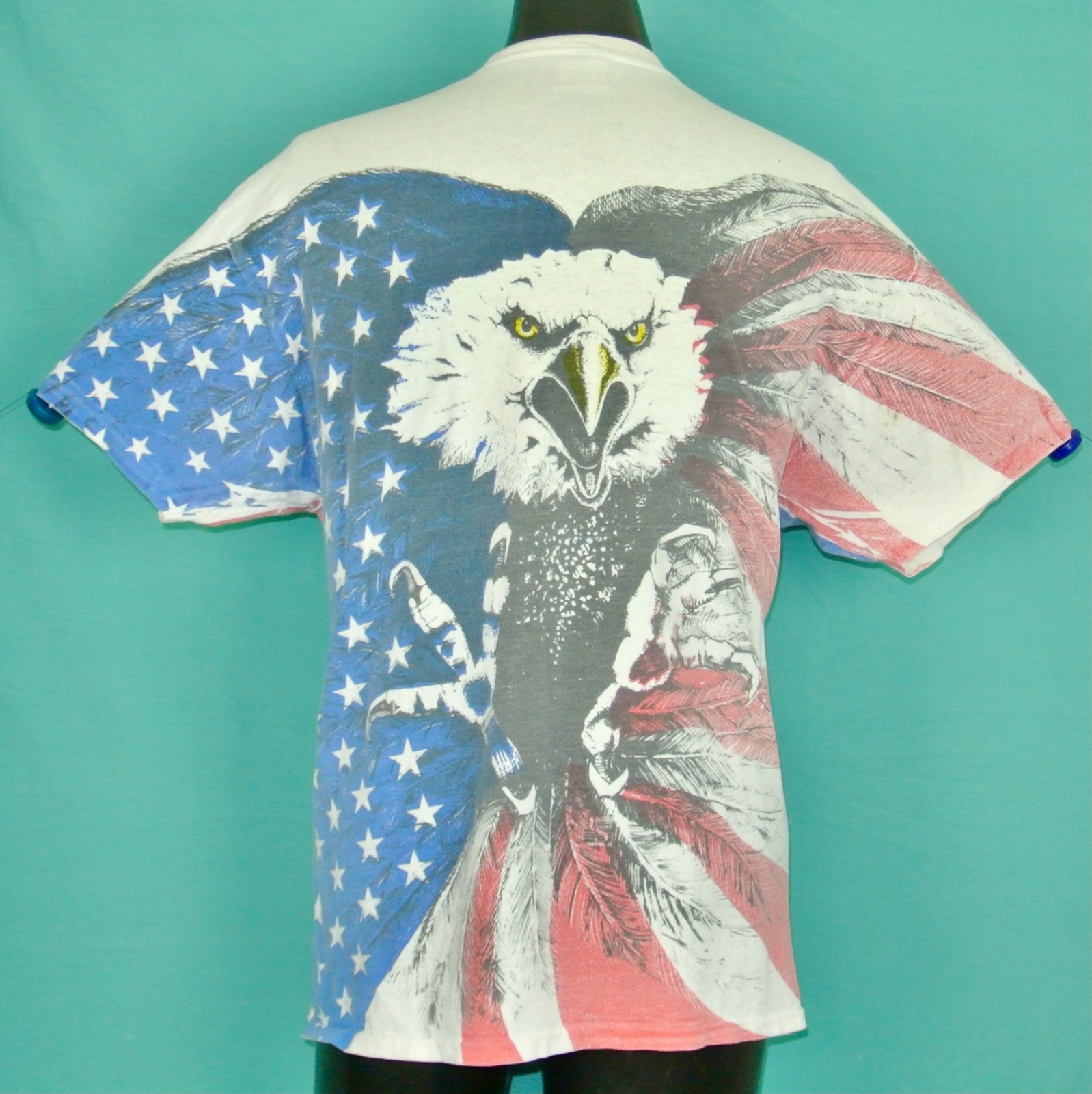 Vintage All Over Print Attacking American Bald Eagle Tee Shirt DELTA XL X large