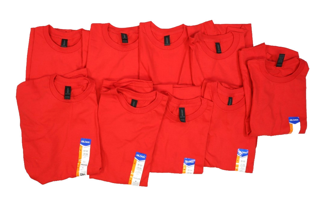 9 Pack Gildan G5000 Sold Red Heavy Cotton Adult T-Shirt Short Sleeve Size Medium