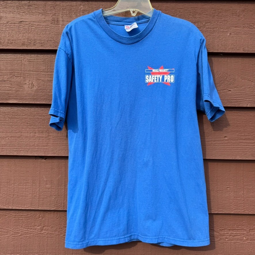 Vintage Walmart Safety Pro Employee T Shirt Hanes Blue Adult Medium (38-40)