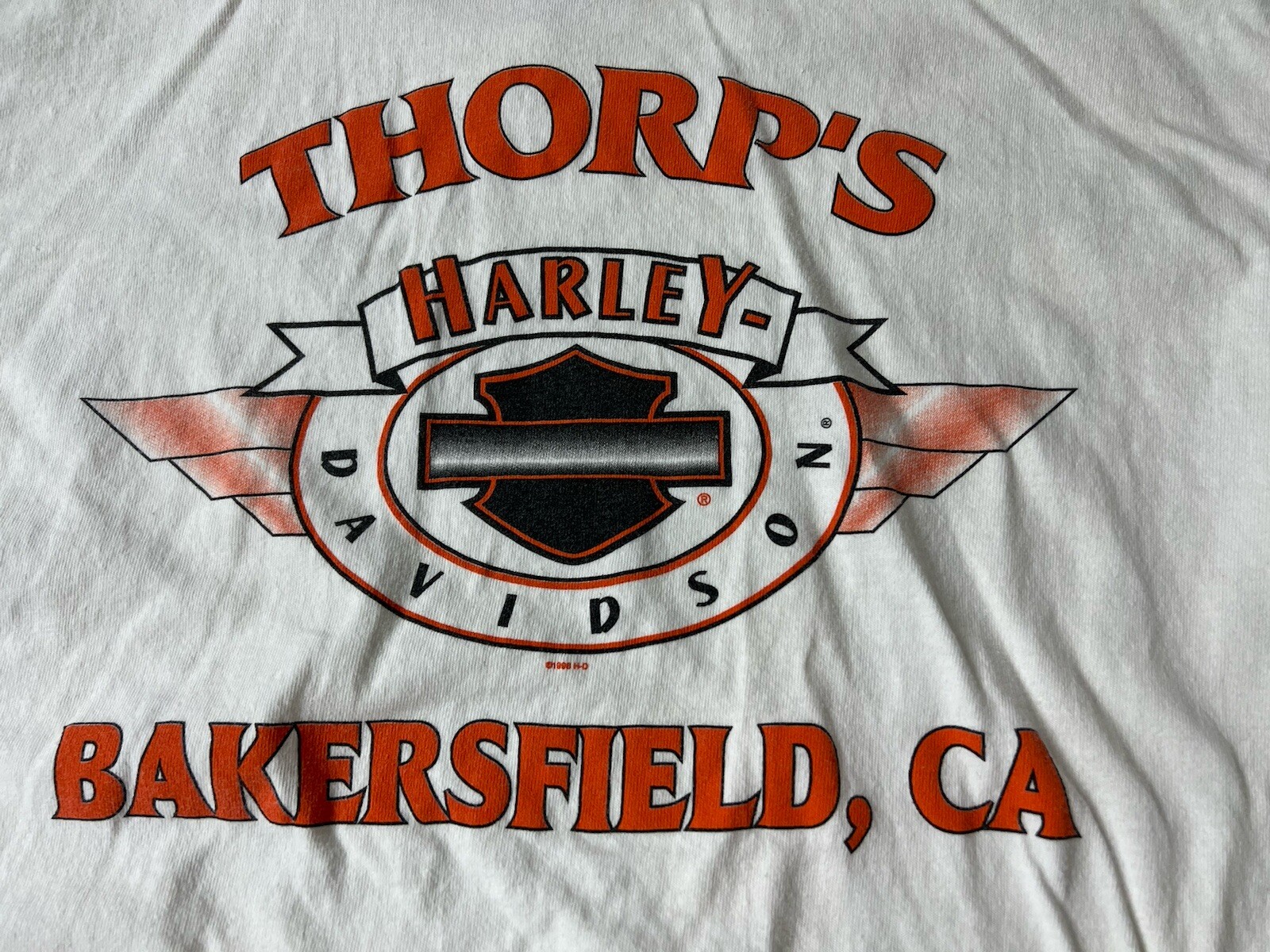 VTG 1998 Harley Davidson Eagle Face Eye Bakersfield, CA Sz XXL White T-Shirt See