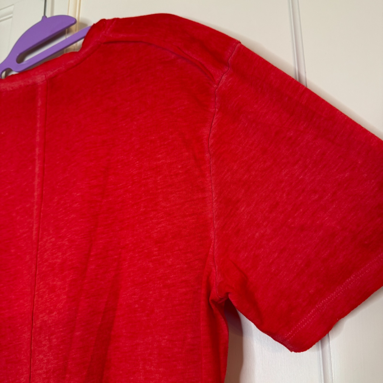ELEVENPARIS Semi Sheer Raw Neckline and Hem Red Crewneck Tee Men’s Medium