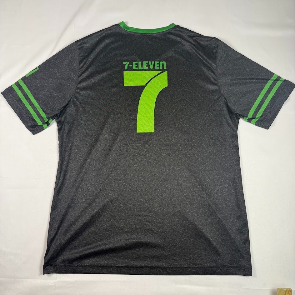 7 Eleven Jersey Style Shirt Mens XL Gray Green V Neck Polyester Promo
