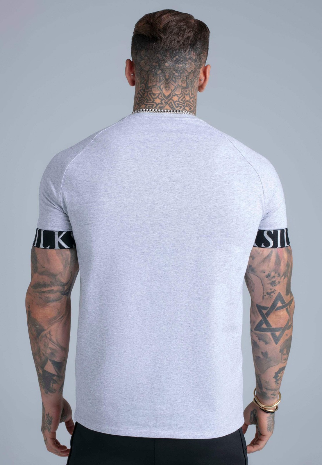 SikSilk Men’s Muscle Fit Short Sleeved Tech T-Shirt Tee Grey Marl
