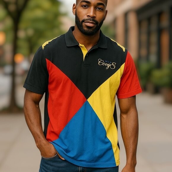 Coogi Australia Vintage Y2K Color Block Graphic Golf Polo Shirt Blue Size 3XL