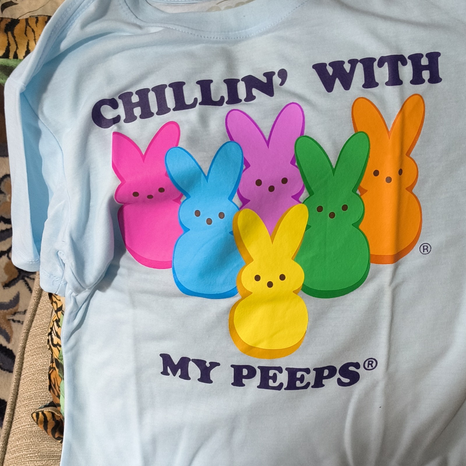 Peeps Men’s M Light Blue Cotton Crew Neck Chillin’ With My Peeps Graphic T-Shirt