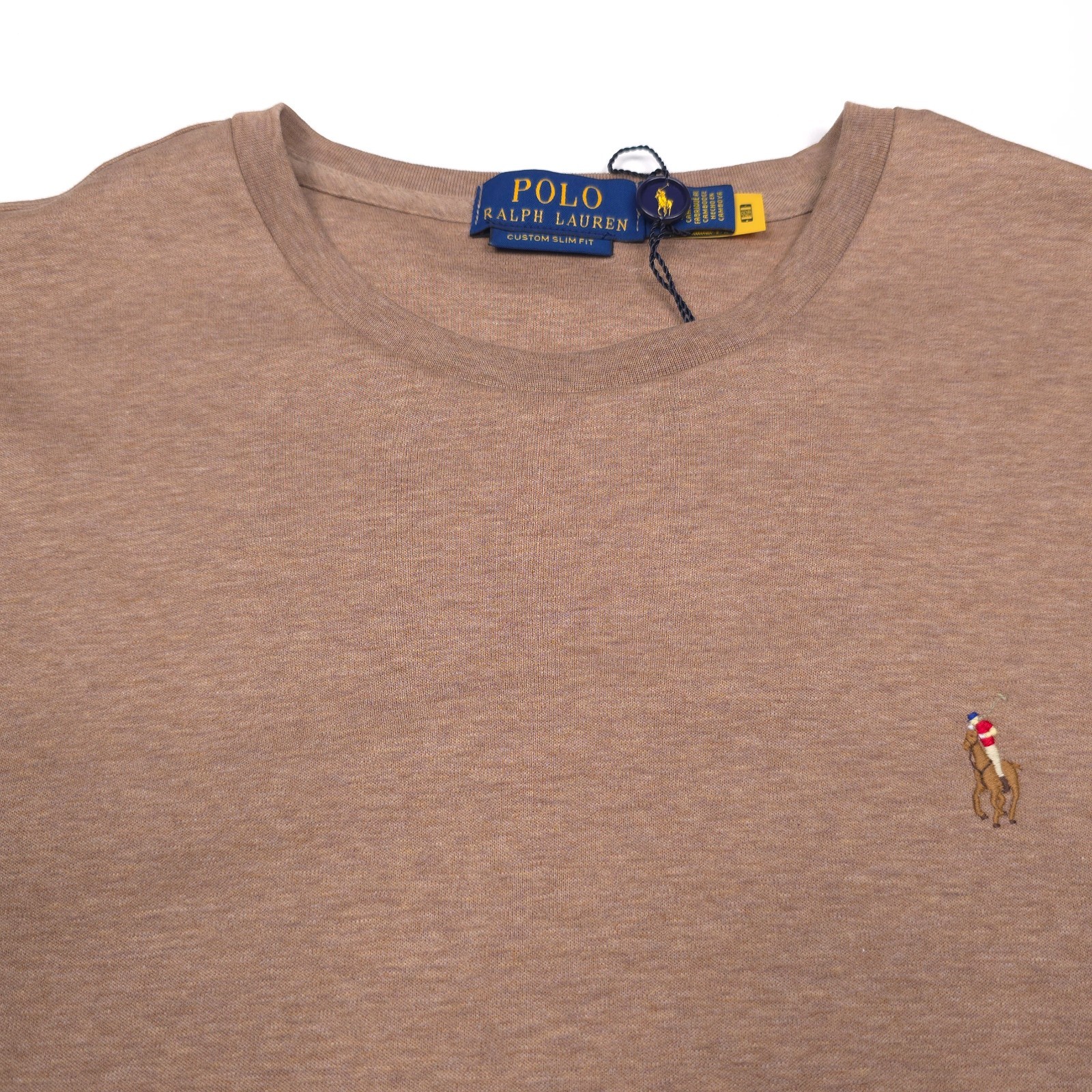 Polo Ralph Lauren Soft Cotton T-Shirt Men Medium Custom Slim Beige Cloud Heather