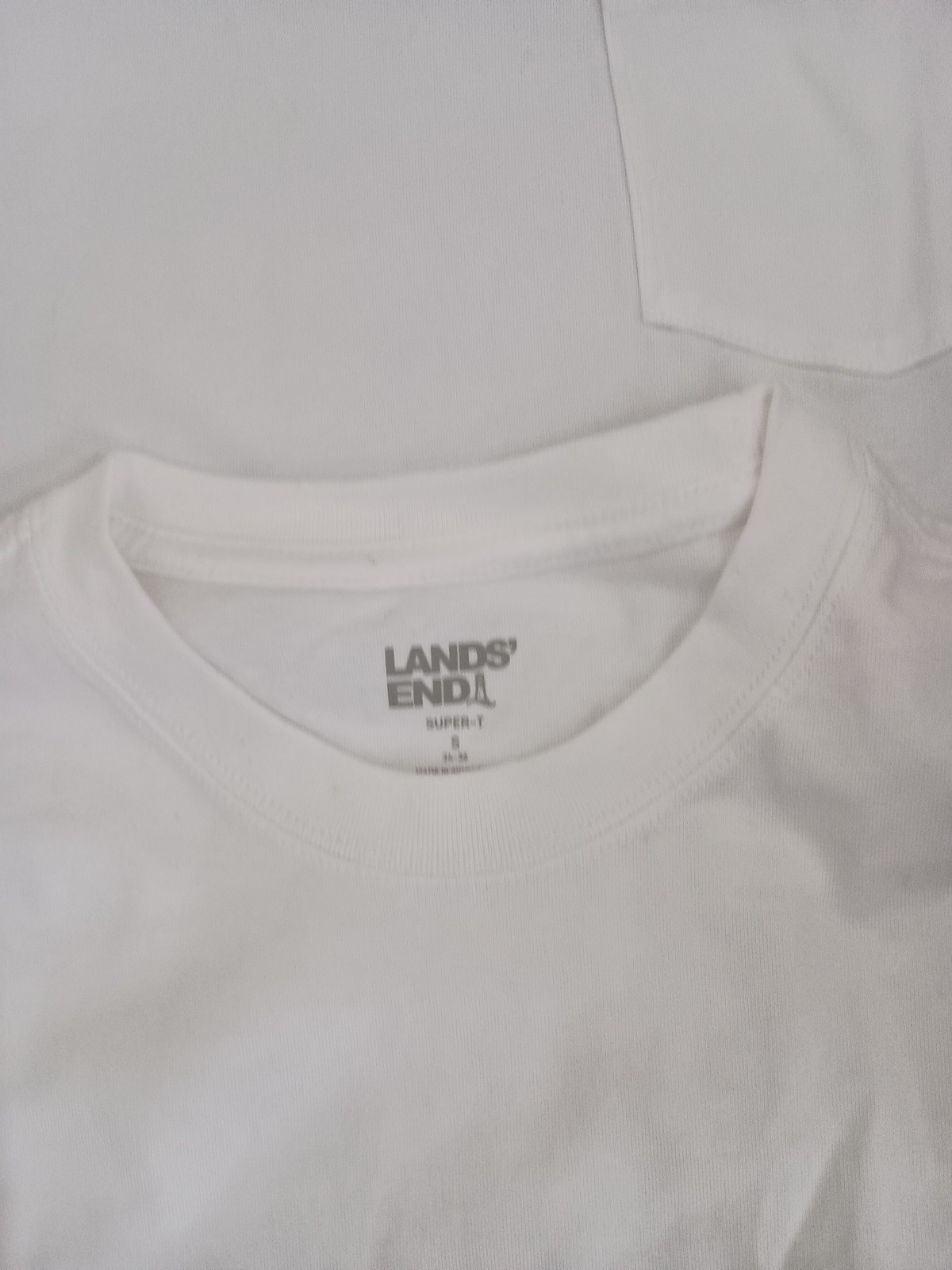 Lands’ End Men’s Solid Super-T Short Sleeve T-Shirt (34-36) Small White NWOT