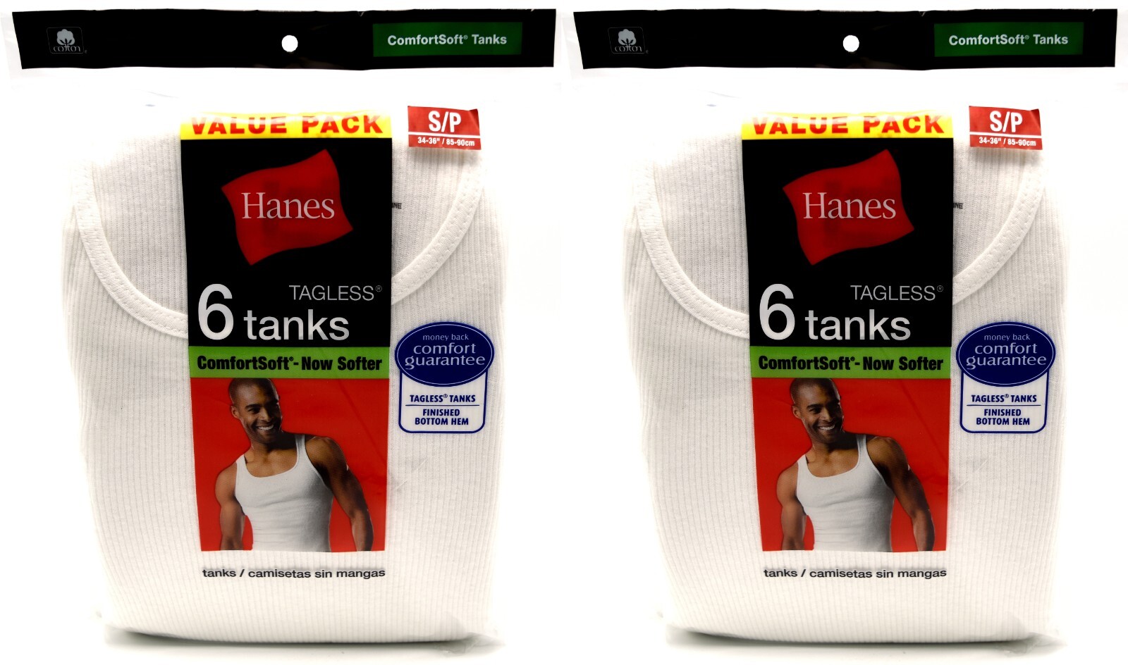 12 Hanes White Tanks Small S 34-36 Inch Tagless ComfortSoft P 85-90 CM