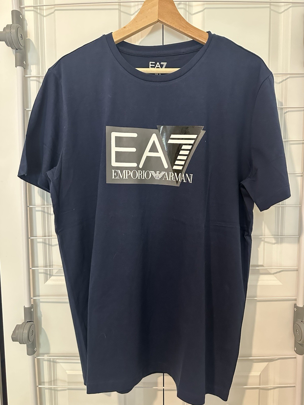 Armani EA7 Logo Graphic Print Tee Blue Crew Neck Short Sleeve Sz XL