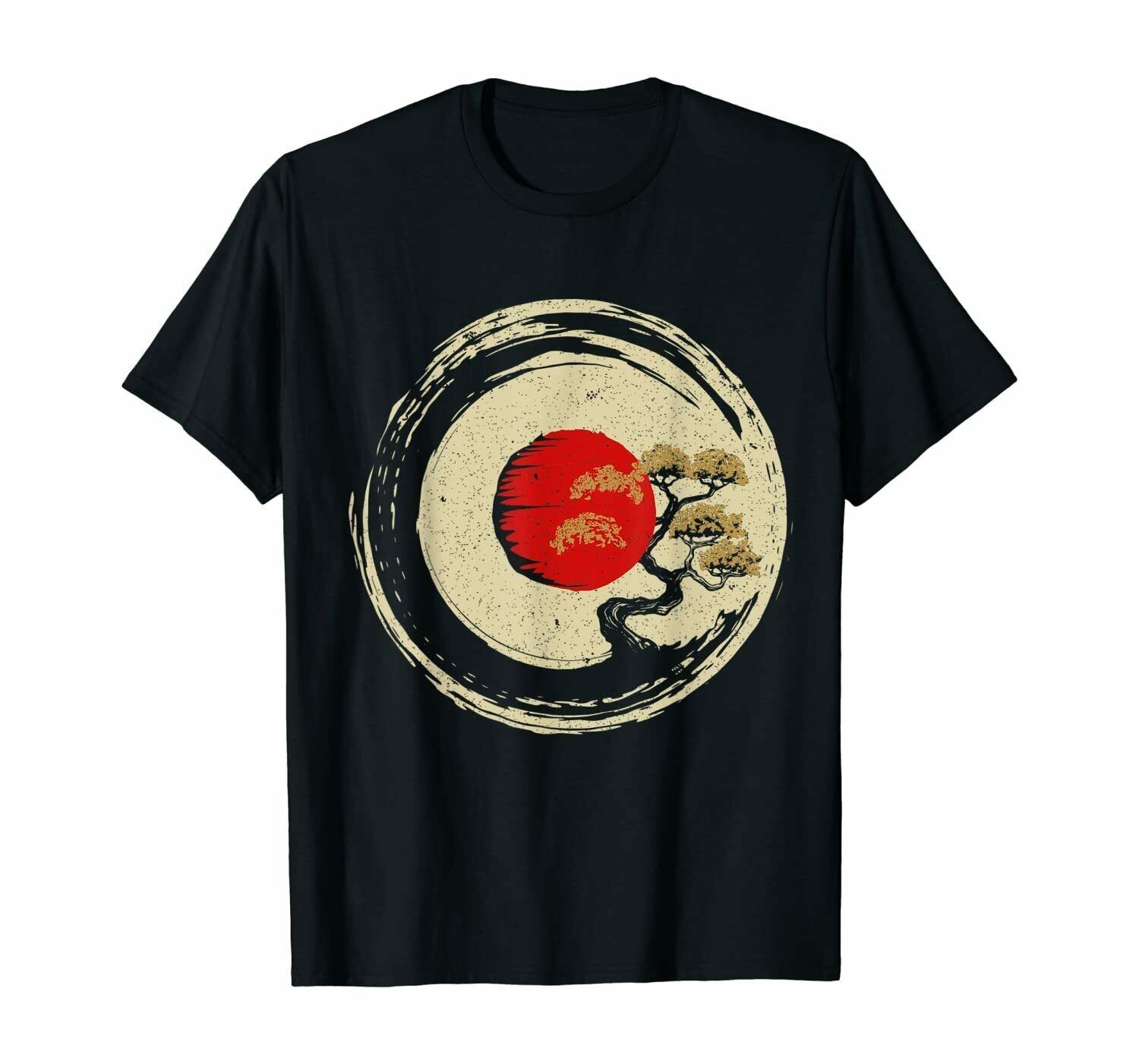 Vintage Bonsai Tree In Japanese Zen Buddhist Circle T-Shirt, Size M – 3XL