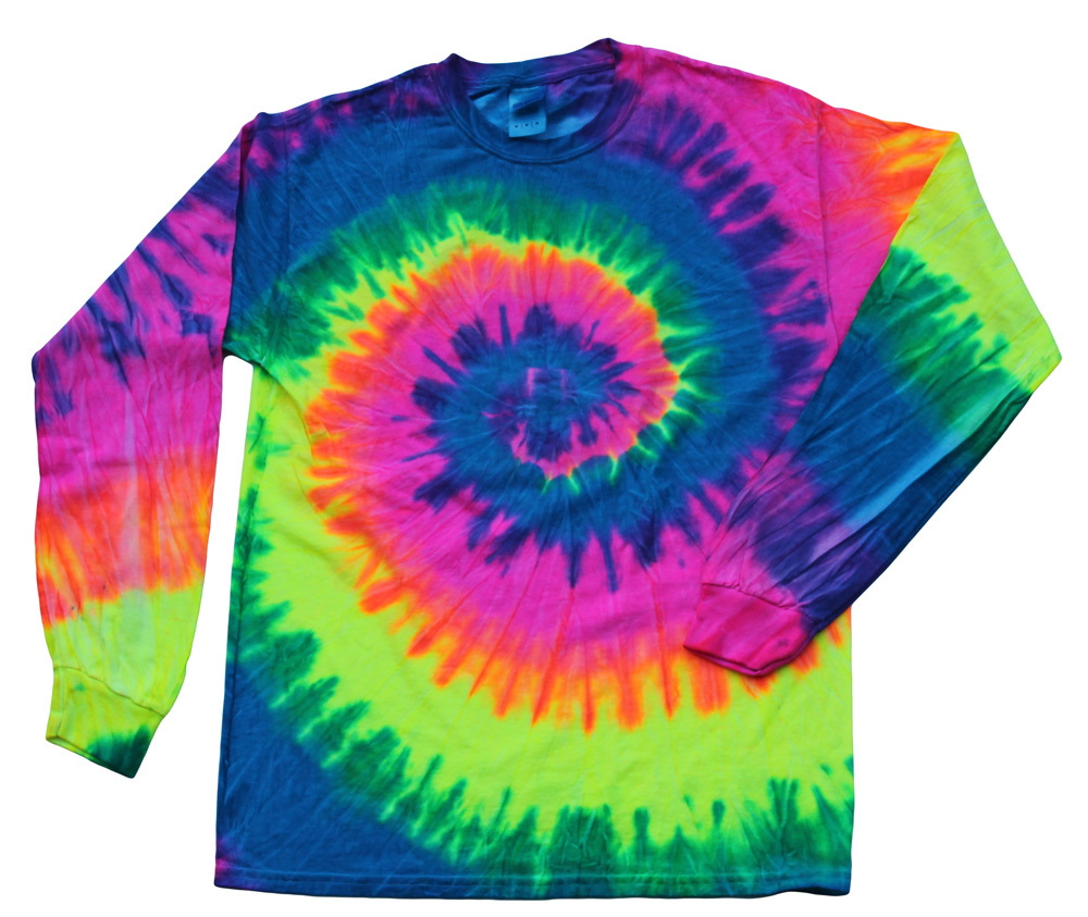 Neon Multi-Color Long Sleeve Tie Dye T-Shirt Adult & Kids Sizes 100% Cotton