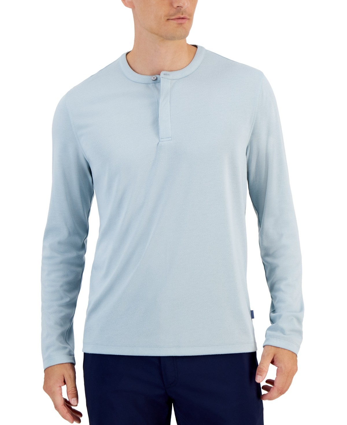 Alfani Alfatech Solid Henley Neck Shirt Men’s S Cloud Blue Long Sleeve Pullover