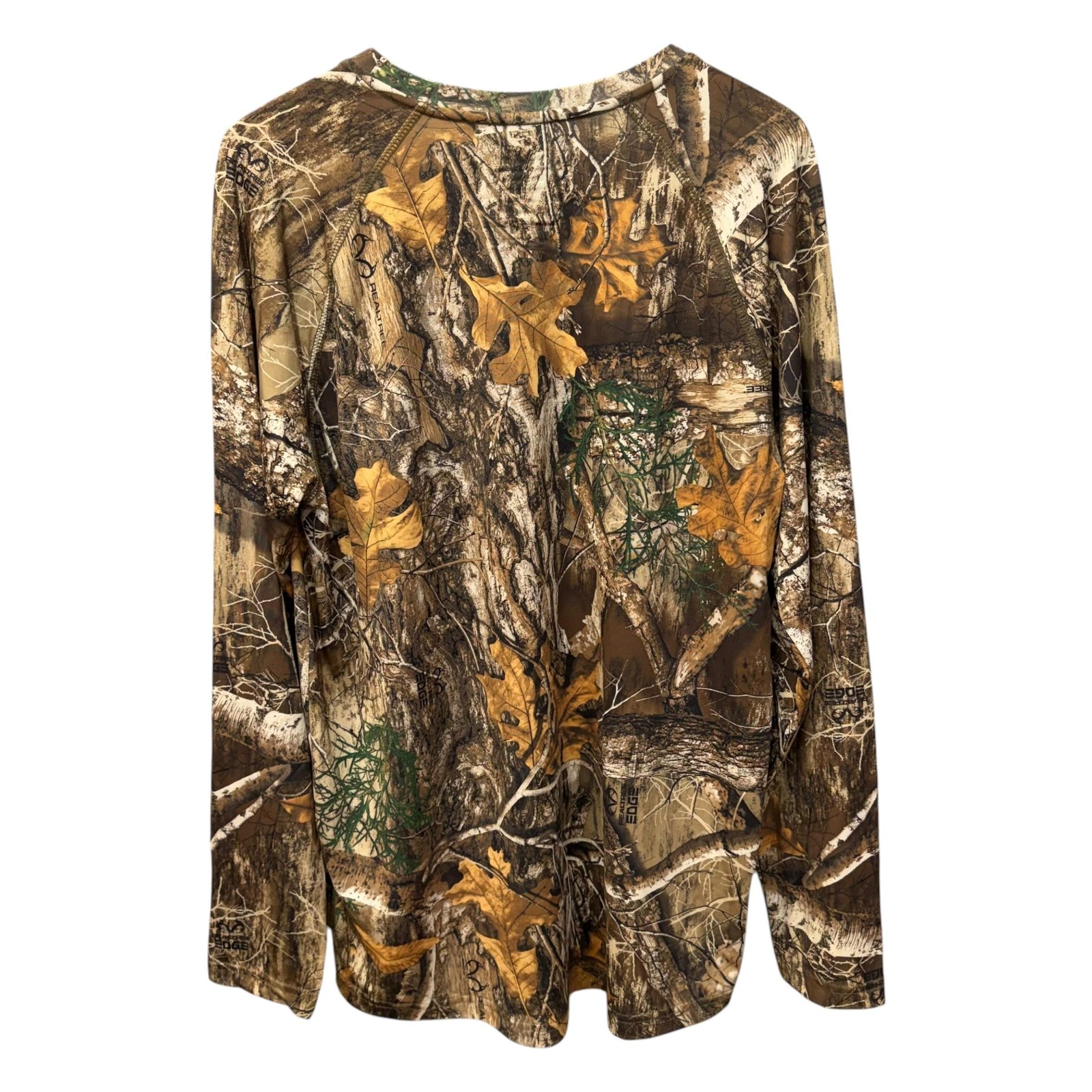Realtree Shirt Mens L Brown Camo LOT OF 2 Long Sleeve Crewneck Polyester Spandex