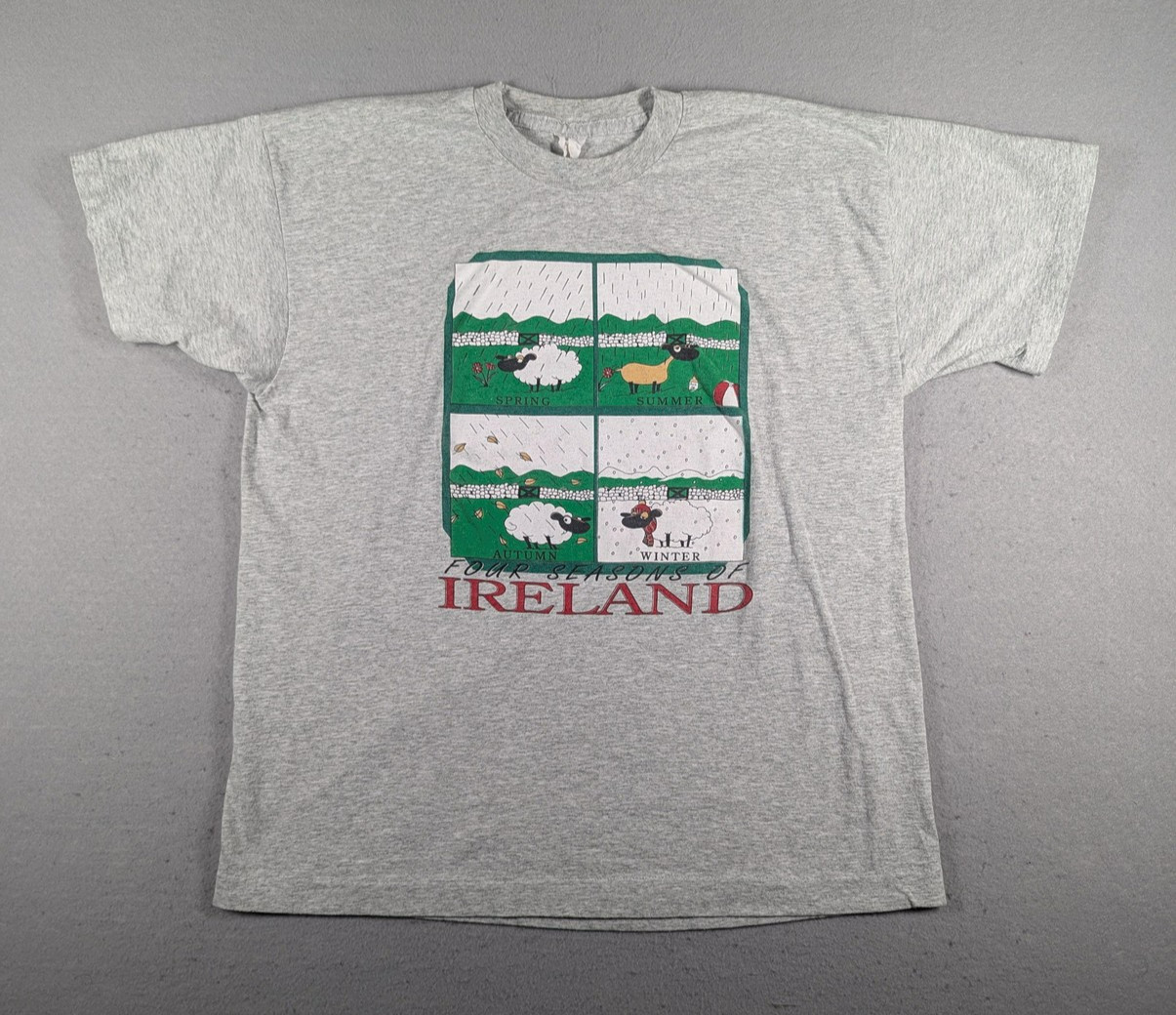 Vintage Ireland Four Seasons Shirt Mens Large Gray Fruit Of The Loom Graphic Tee