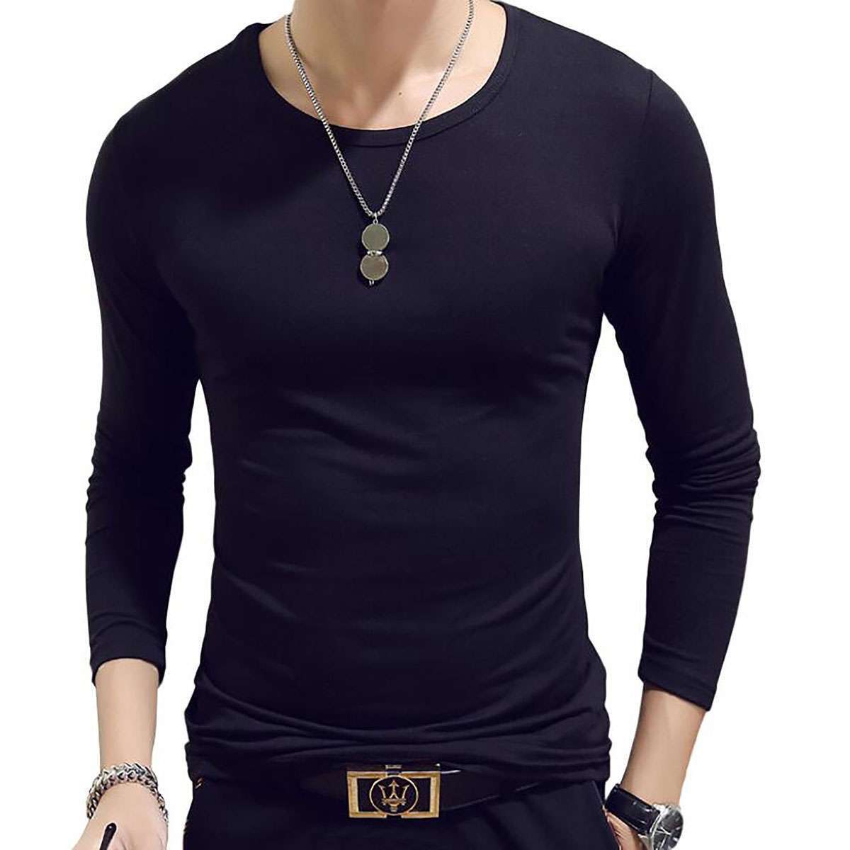 Men Casual Long Sleeve Basic T-shirt Slim Thermal Undershirt Muscle Top Milksilk