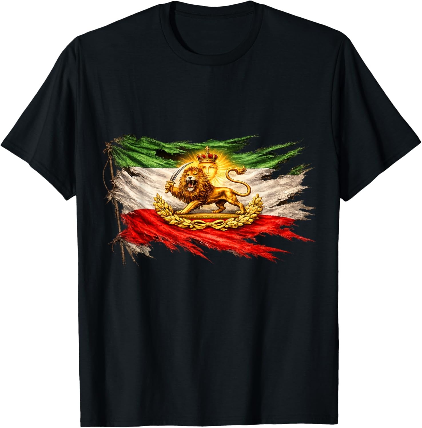 Iran Flag with Lion and Sun Emblem, Vintage Persian Heritage unisex T-Shirt