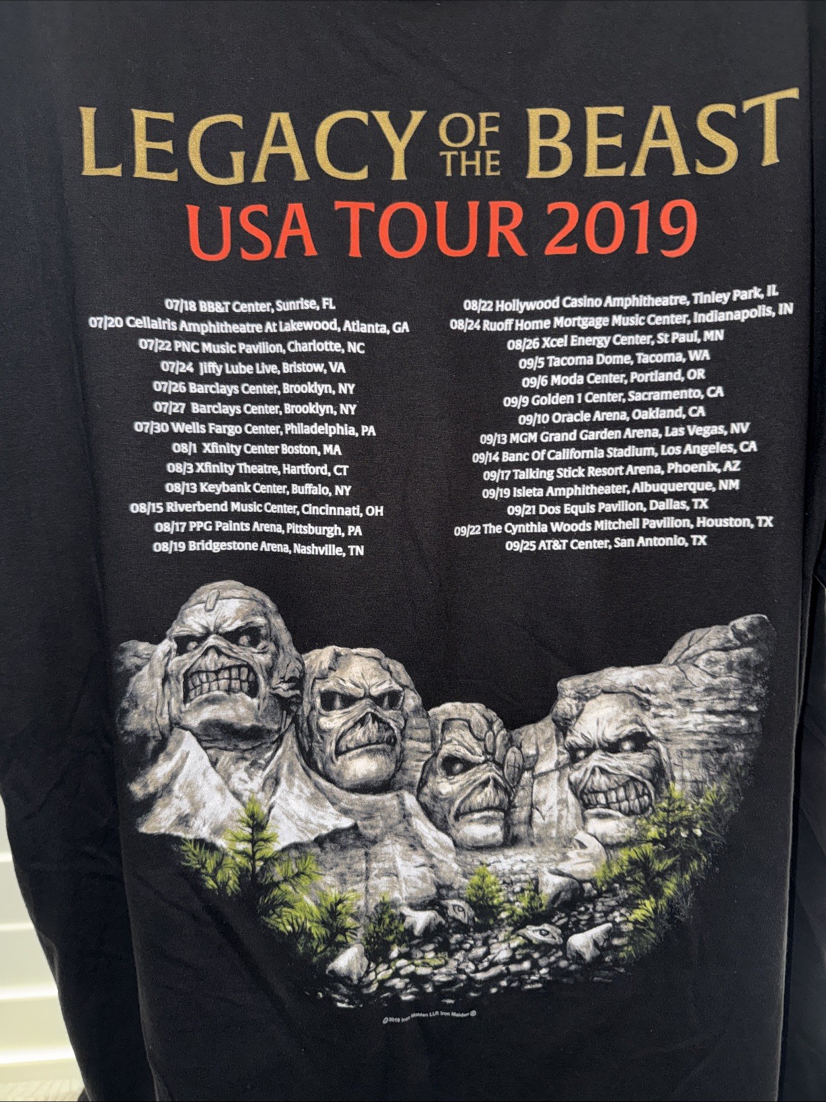 Iron Maiden Official 2XL XXL Legacy of the Beast USA Tour 2019 T Shirt New