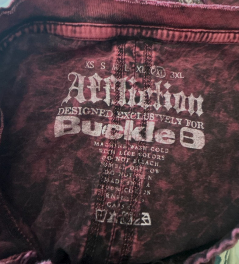 Vintage Affliction Buckle Shirt 2XL Burgundy Lava Wash Goth Y2K Grunge Mall USA