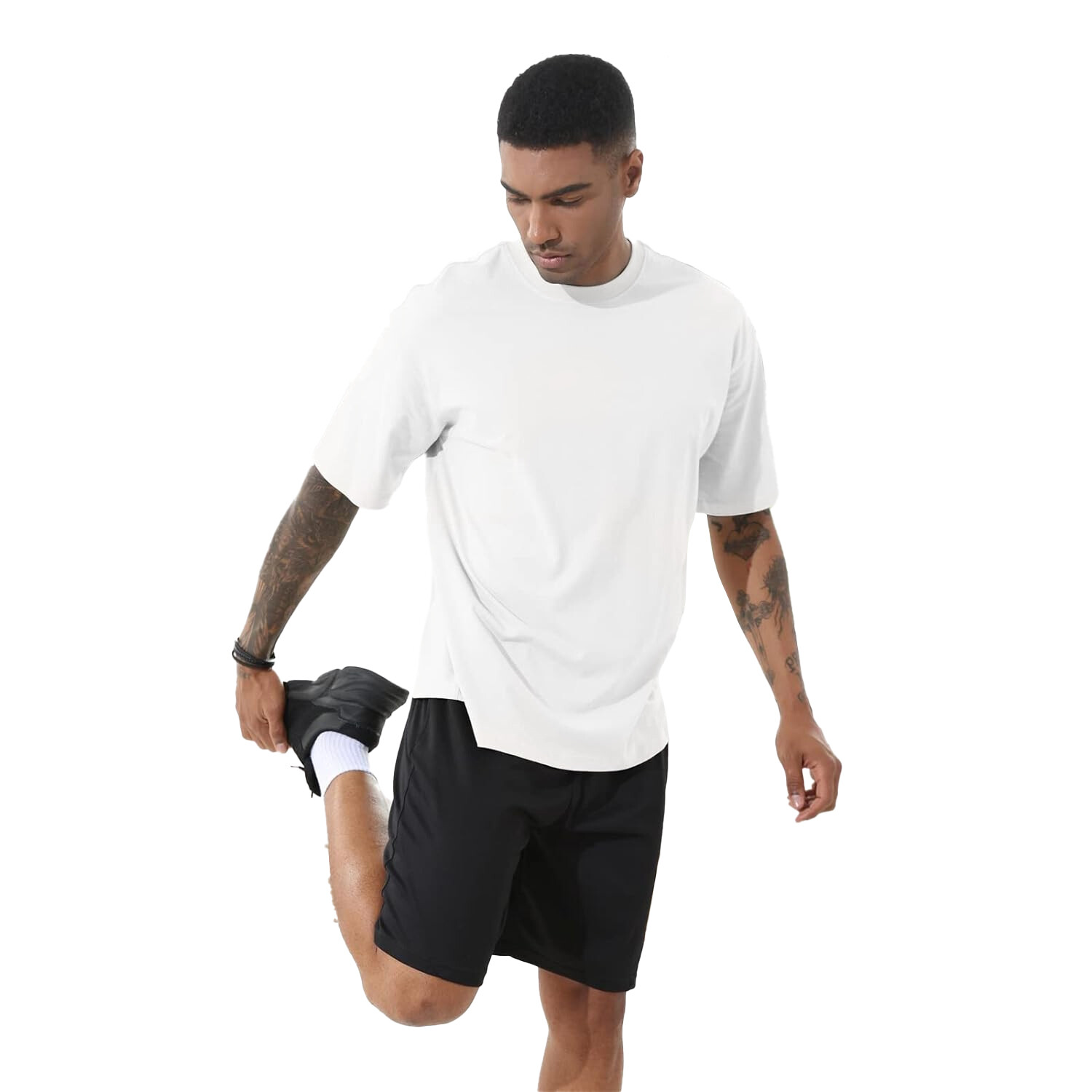 New Men’s Heavyweight Cotton Double Yarn Drop Shoulder Round Neck T-shirt Casual