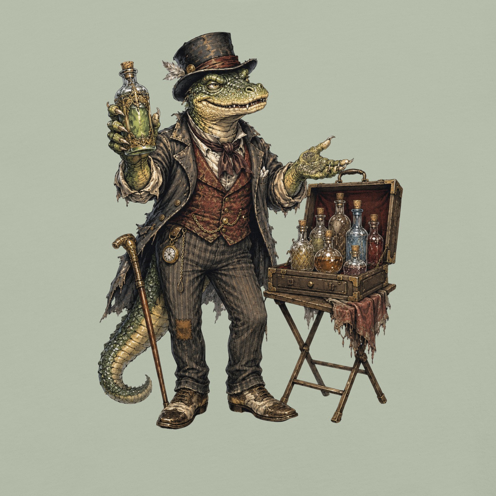Reptilian Snake Oil Salesman Comfort T-Shirt Lizard Man Carnival Art Tee S-4XL