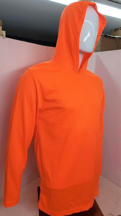 Hi Vis Long Sleeve Safety Shirt With Hoodie, Polyester Birdeye Mesh Fabric