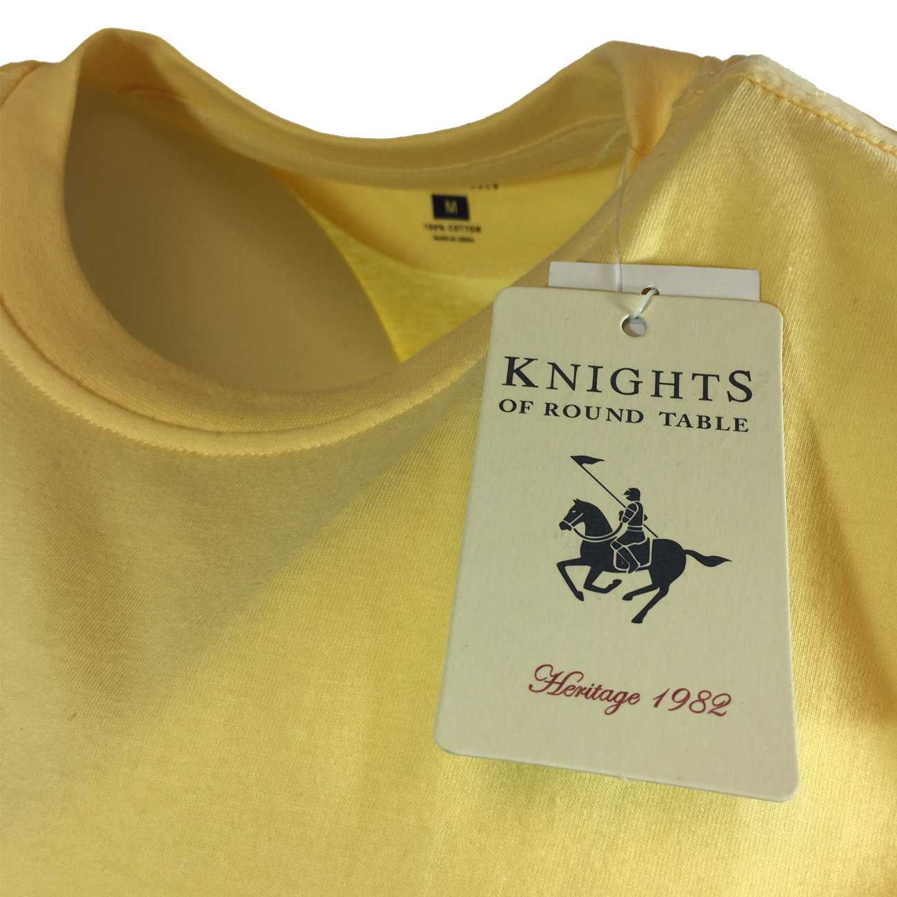 Men’s T-shirt w/ Pocket “Knights of Round Table” Crewneck 100% Cotton-Yellow-NWT