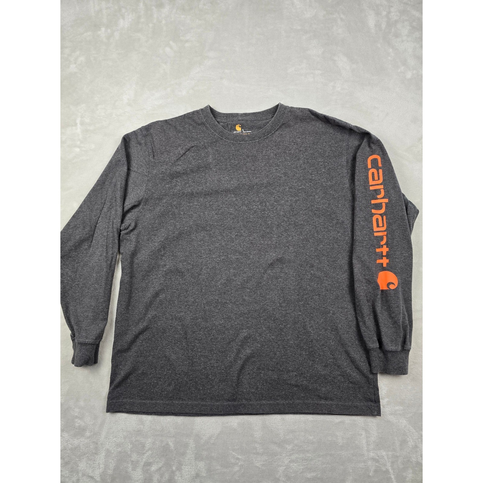 Carhartt Long Sleeve Shirt Mens Large Gray K231 Graphic Logo Workwear Pocketless