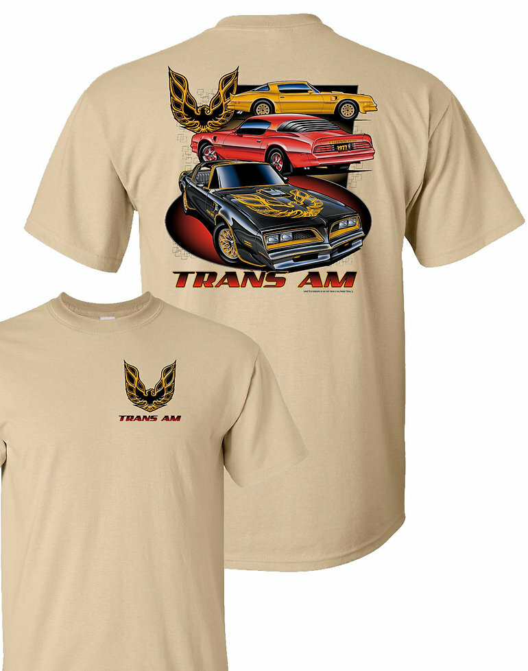 Pontiac Firebird Trans Am T-Shirt – Tan w/ 3 Cars & Firebird Emblem