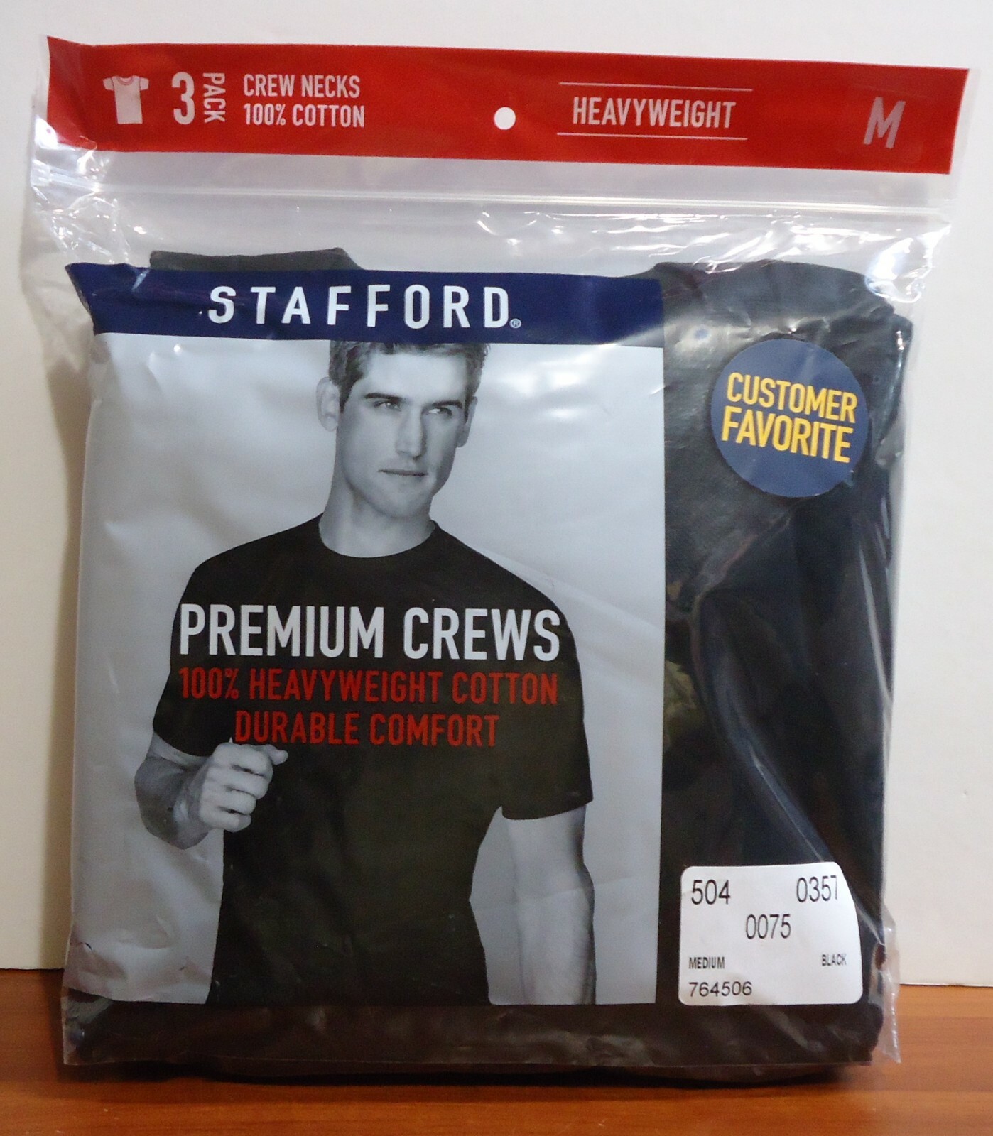 Stafford 3-Pack Men’s Heavy Weight 100% Cotton Crew-Neck T-Shirt Black