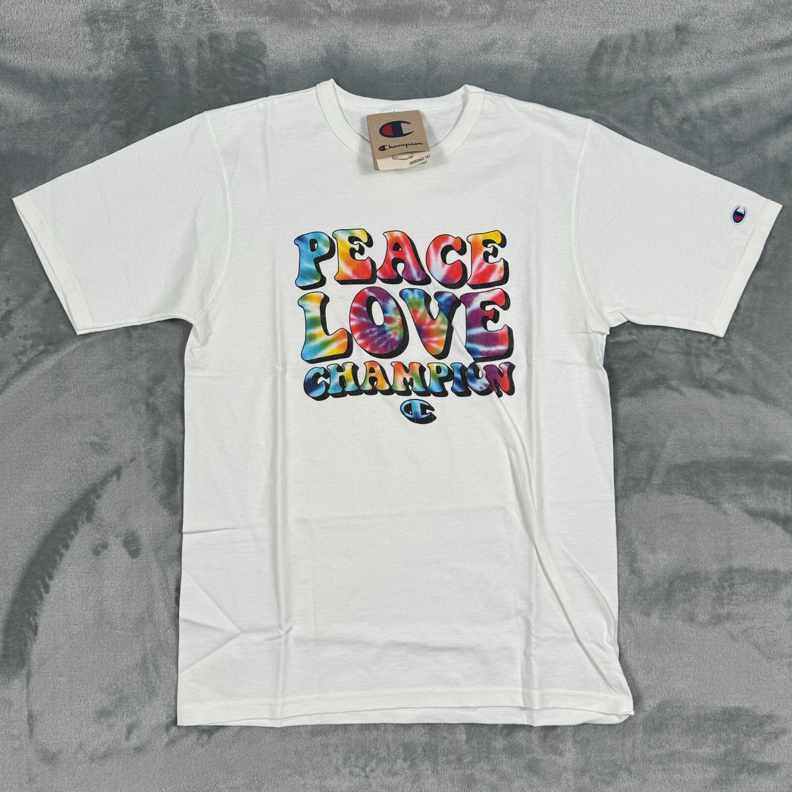 Champion Peace Love Graphic Logo Heritage T-Shirt White C21012-001 Men’s NWT