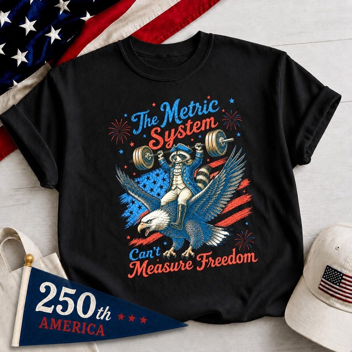 Metric System Cant Measure Freedom T-Shirt, Funny Raccoon Gym 4th Of July Gift