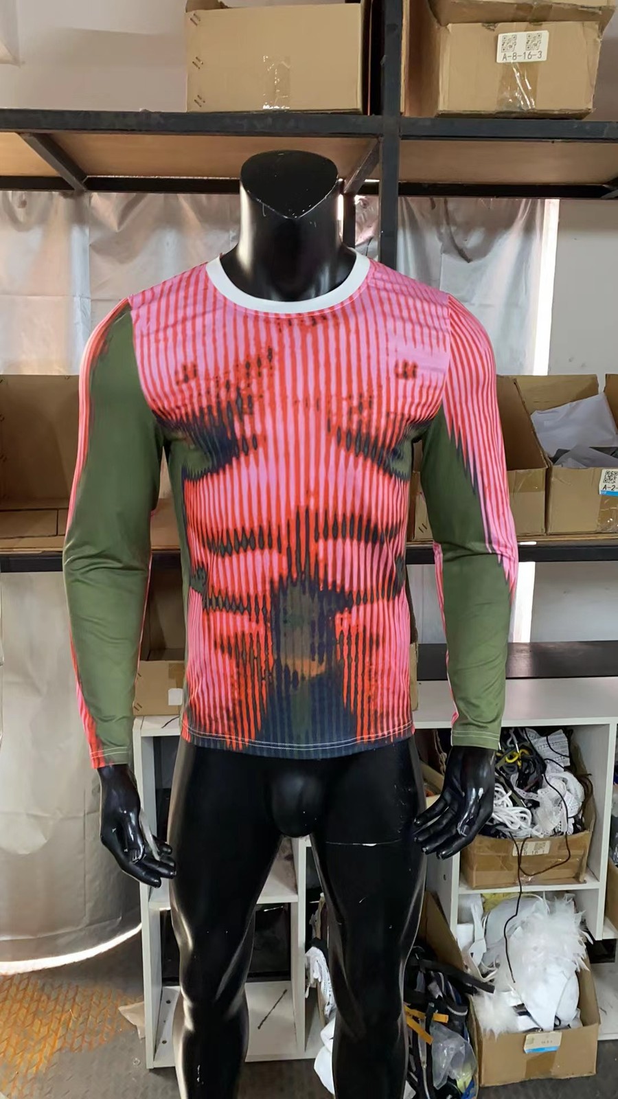 Men’s Autumn Tight Long Sleeve Sexy Top Striped Print Round Neck Elastic T-Shirt