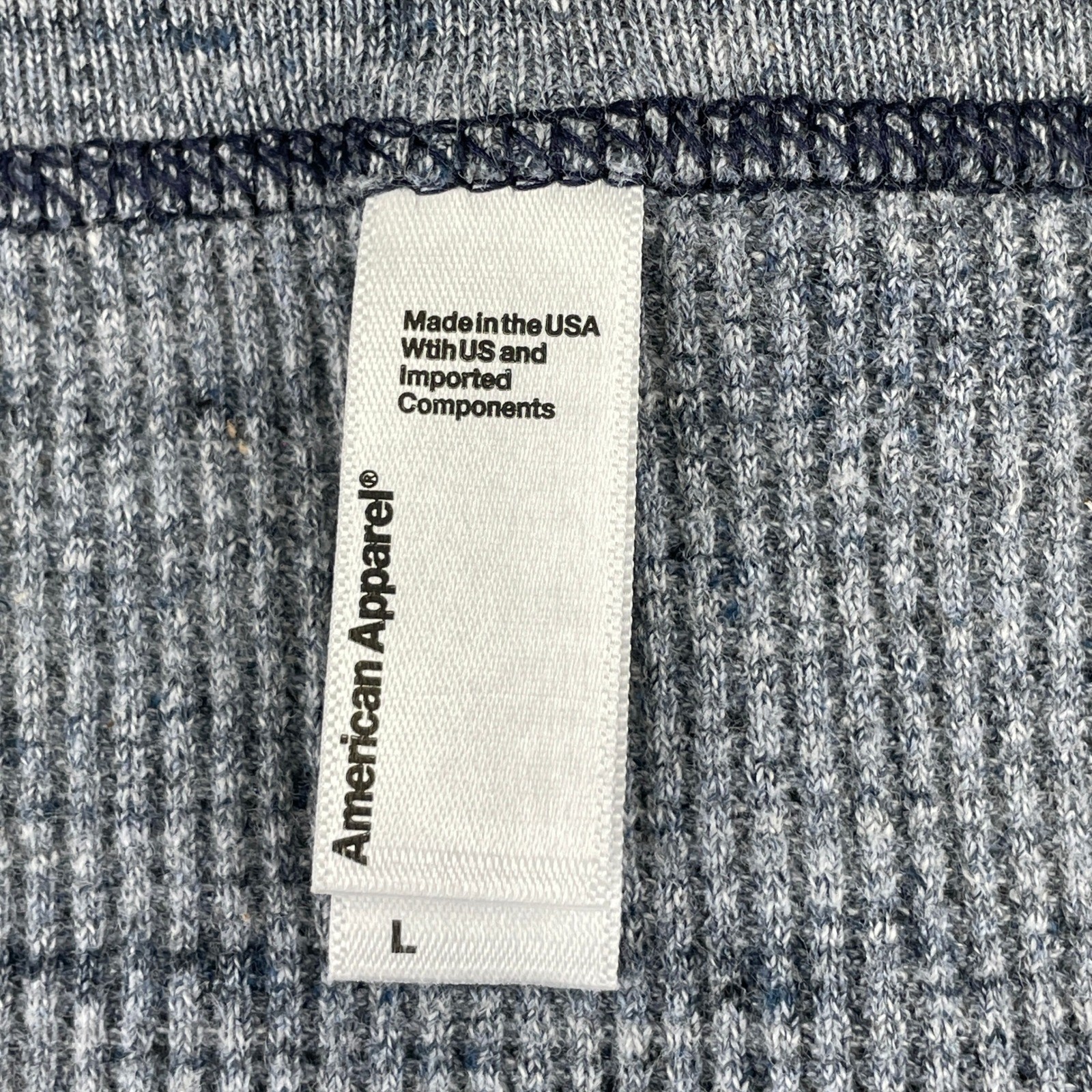 American Apparel Mens Short Sleeve Thermal TShirt L Heather Grey USA Made READ