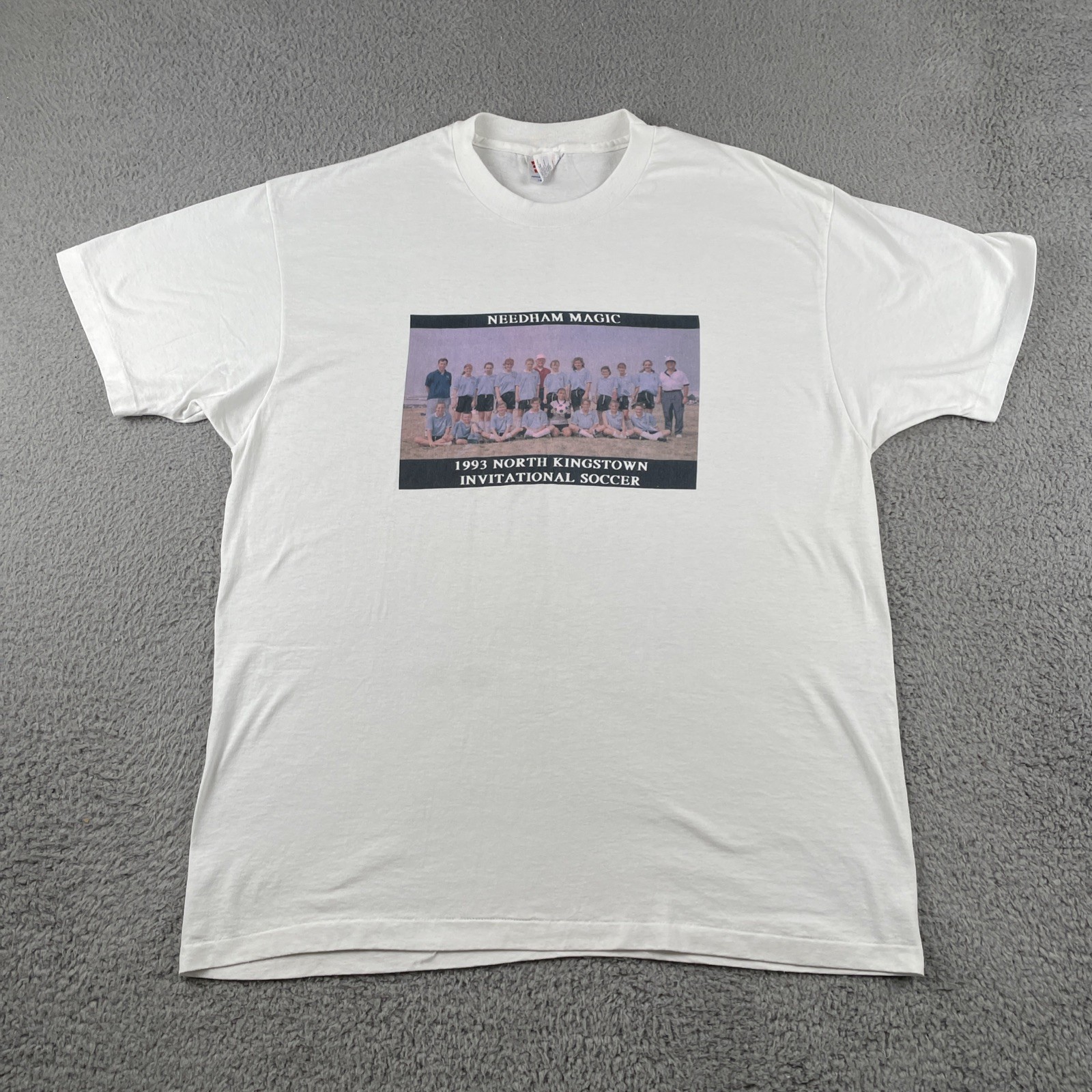 Vtg Hanes XL White T Shirt 1993 North Kingstown Soccer Invitational Made In USA