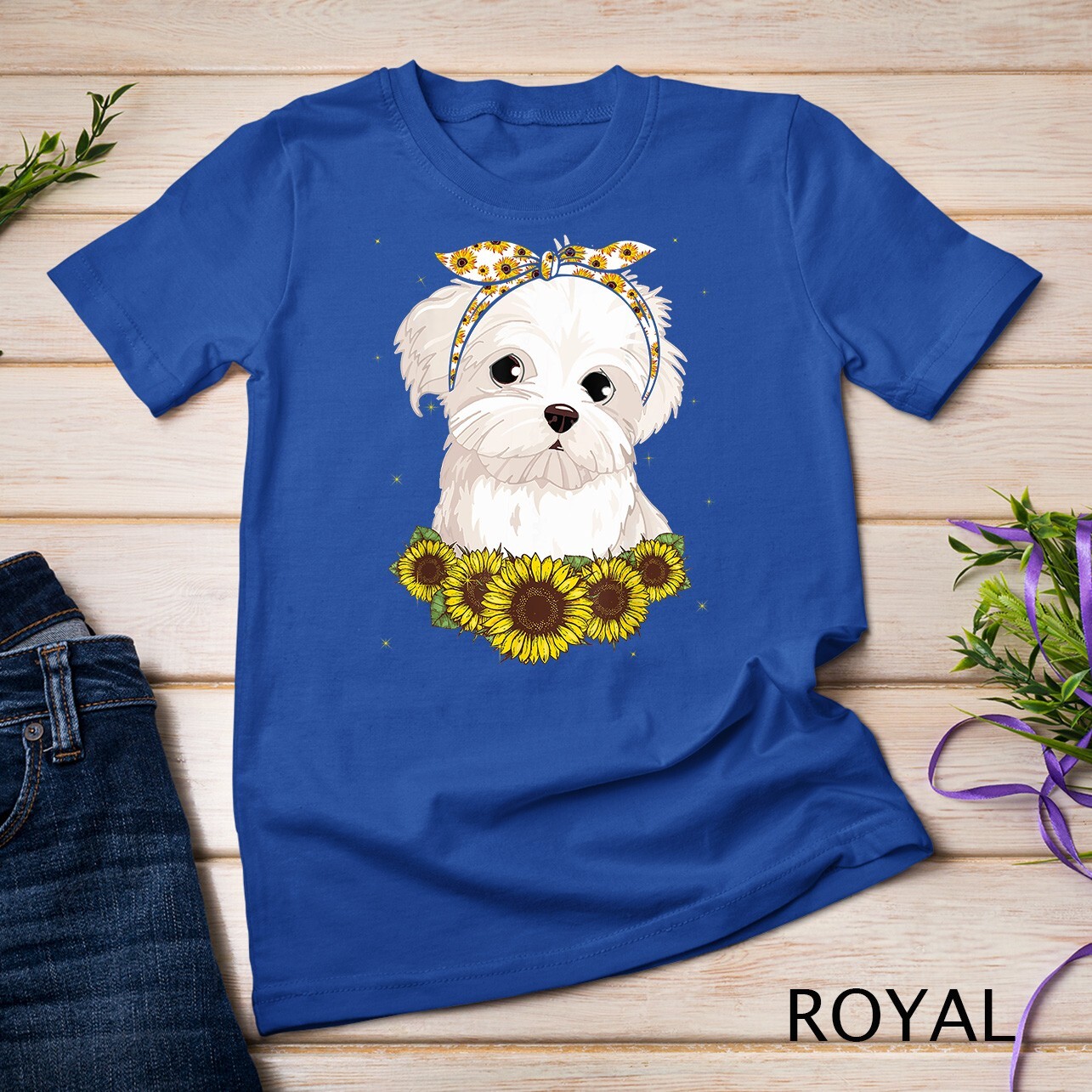 Girls Women Mom Maltese Dog Sunflower Gift T-Shirt Unisex T-shirt