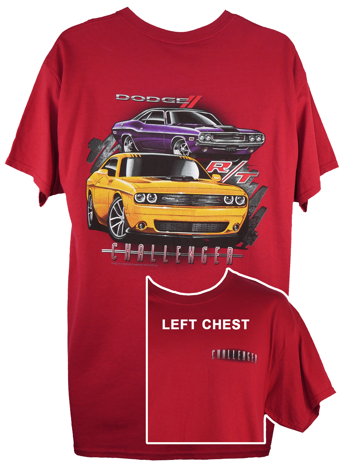 Dodge Challenger R/T Car Auto Graphic Cotton T-Shirt Red Official Licensed
